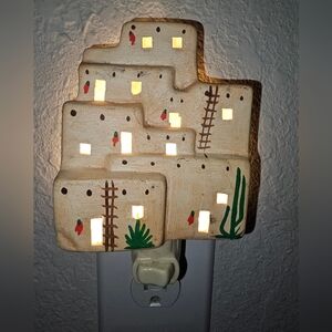 Vtg 80s Terra Cotta Pueblo Adobe House Southwest Native American Night Light